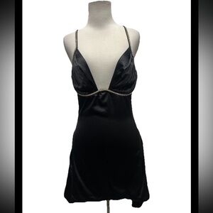 Dressmezee Black Satin Rhinestone Mini Party Dress Size M